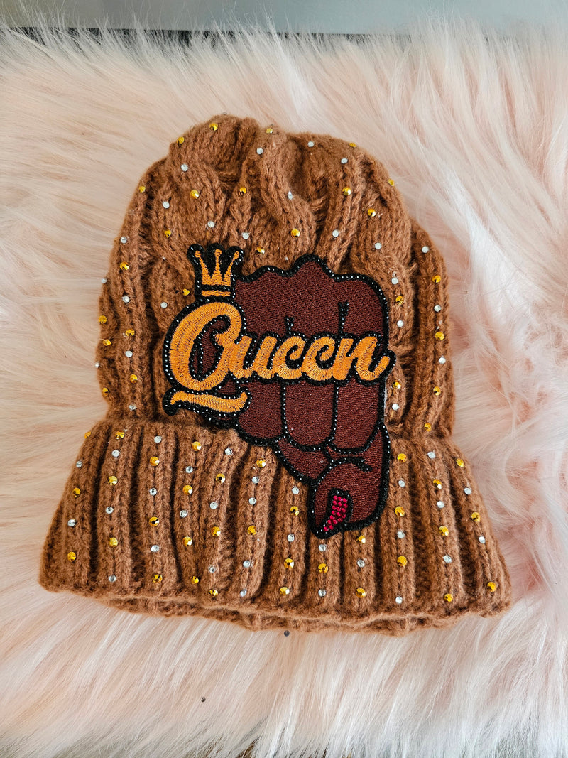 Custom brown queen beanie hat