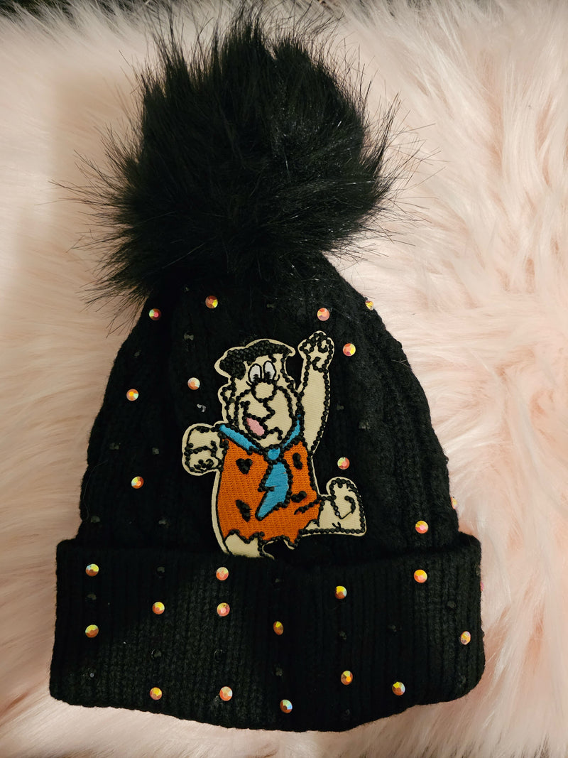 Custom black Flintstone beanie hat