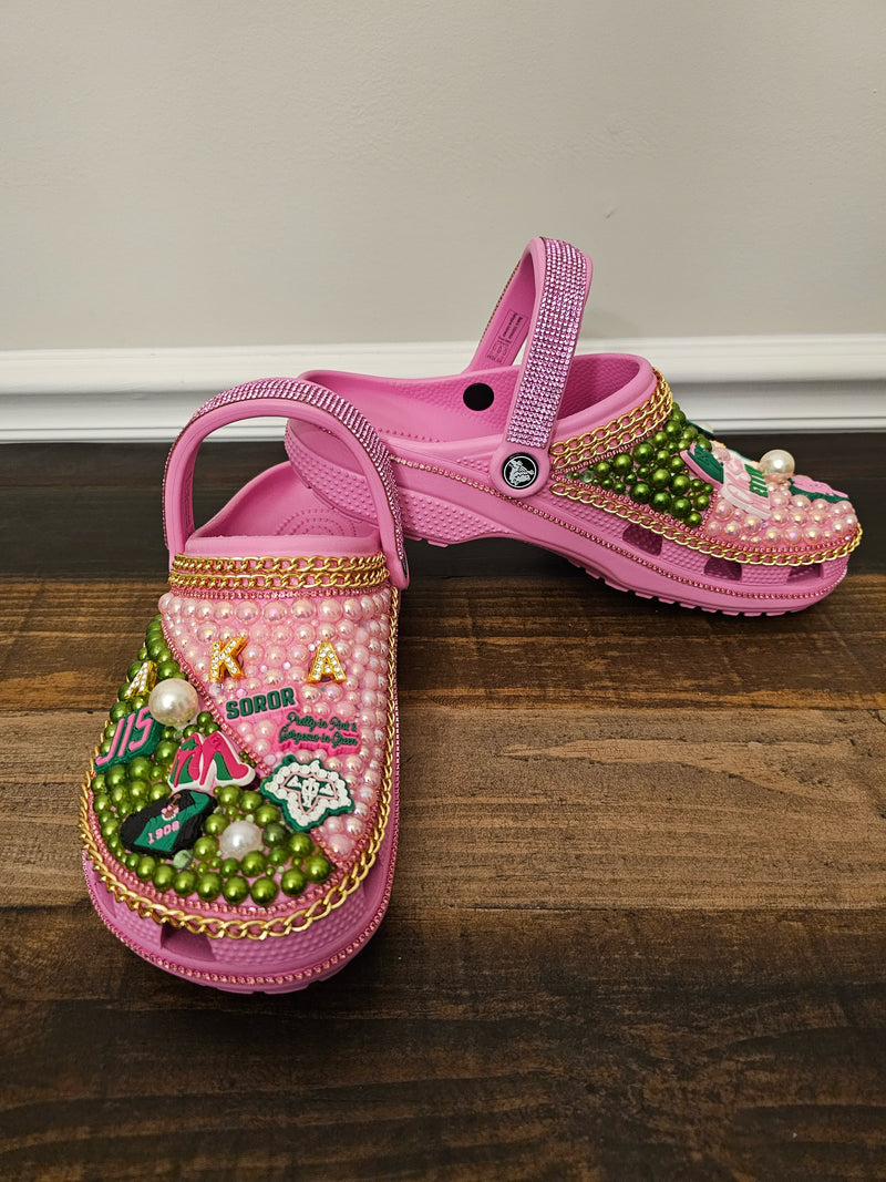 SOLD! Custom pink & green AKA crocs