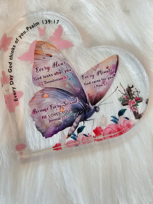 Purple/pink butterfly heart plaque