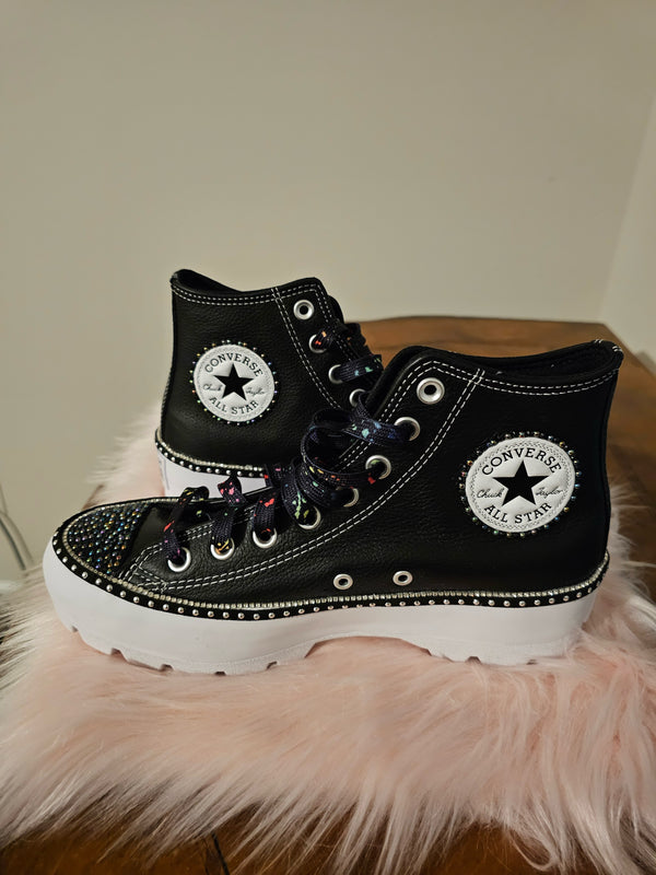 SOLD! Custom black leather Converse