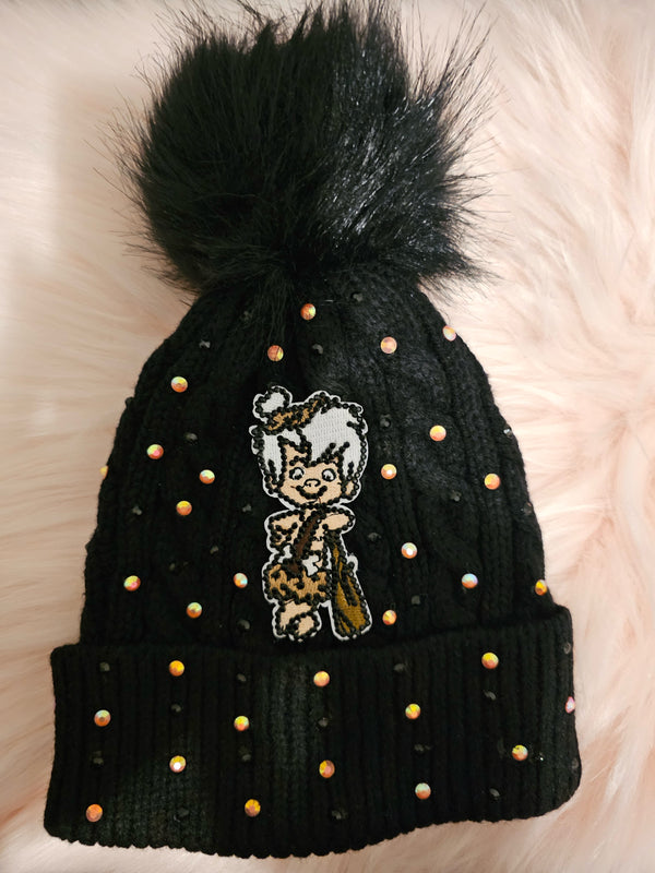 Custom black Flintstone beanie hat