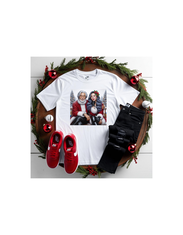 Custom couple in Santa suit Christmas (sublimation) t-shirt for sale $28