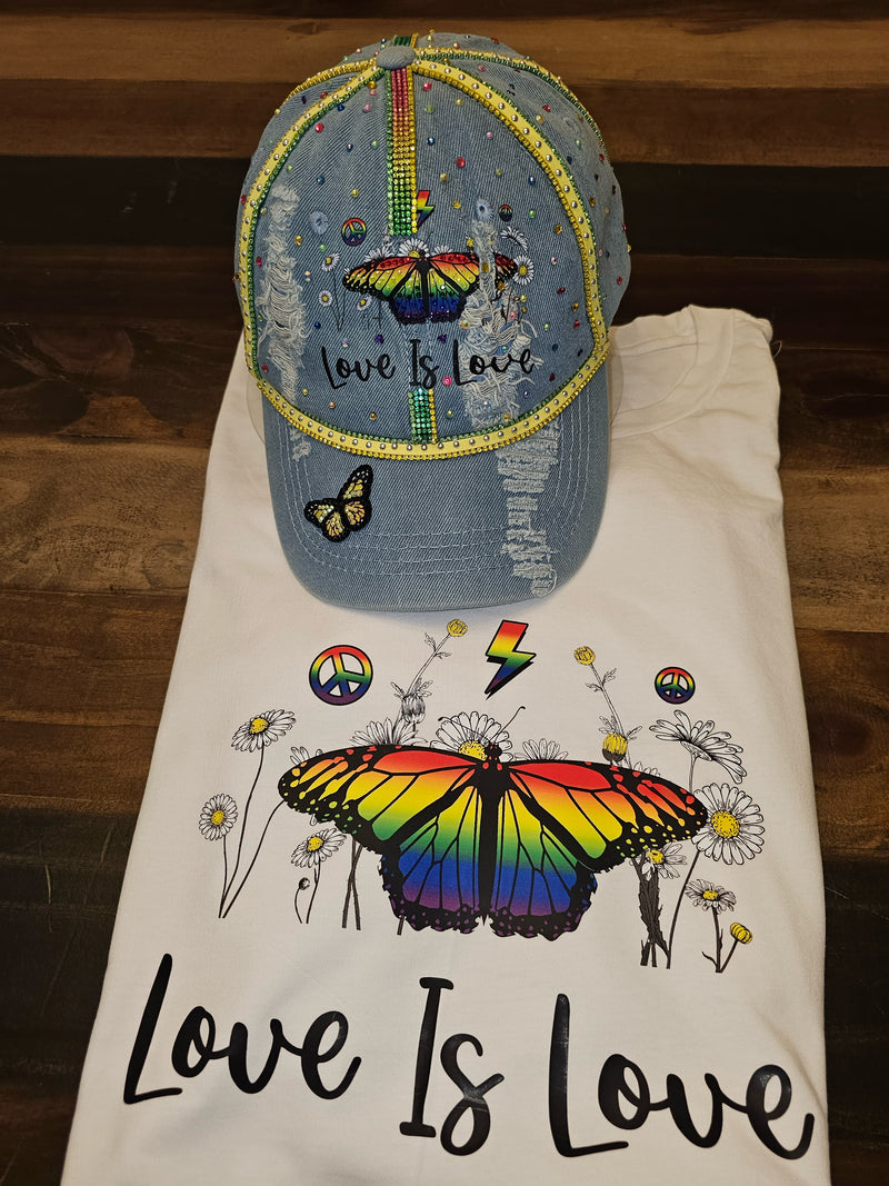 SOLD! Custom rip jean love is lobe baseball hat/cap & t-shirt