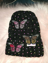 Custom black butterfly beanie hat