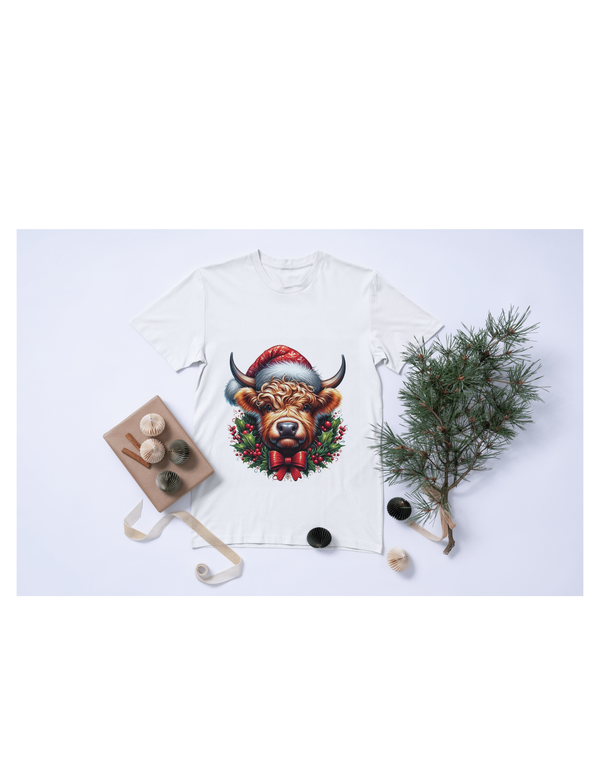 Custom brown highland cow Christmas (sublimation) t-shirt for