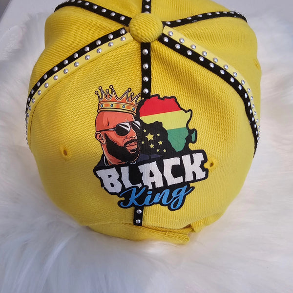 Custom yellow black king baseball hat/cap