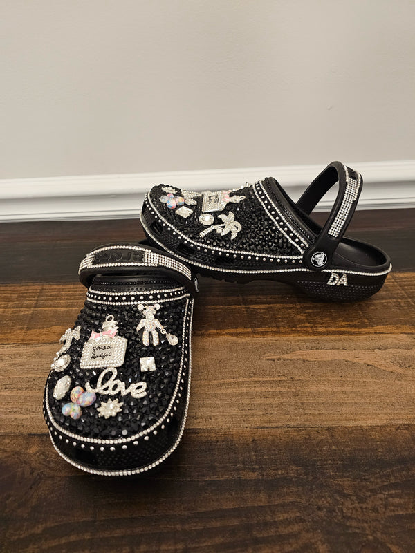 SOLD! Custom black rhinestone crocs