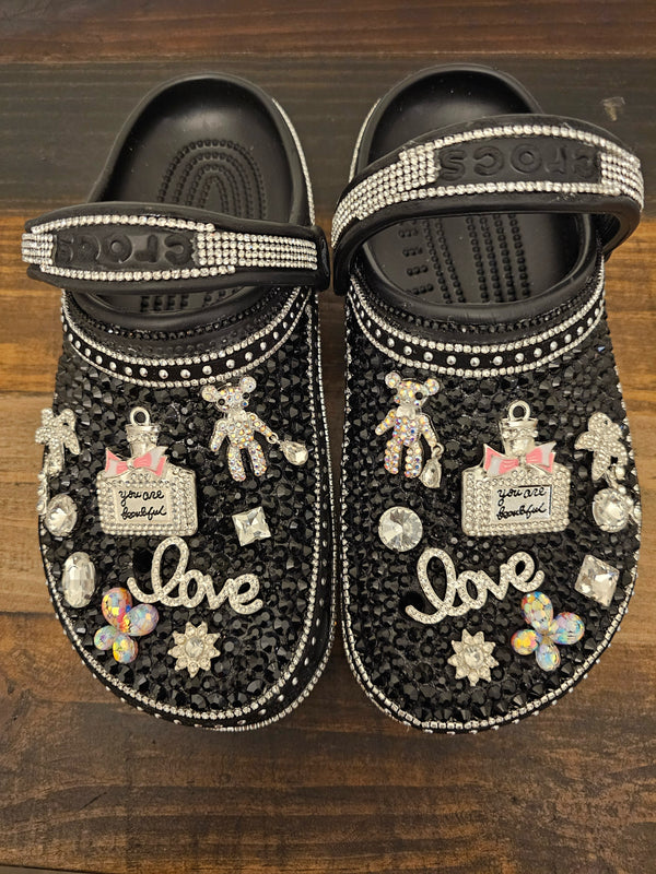 SOLD! Custom black rhinestone crocs