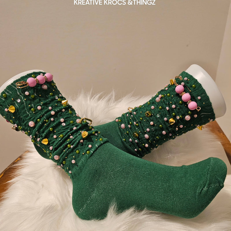 Custom pink & green AKA slouch/junk socks