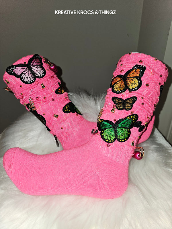 Custom pink butterflies slouch/junk socks