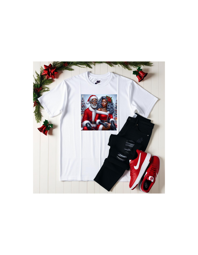 Custom couple in Santa suit Christmas (sublimation) t-shirt for sale $28