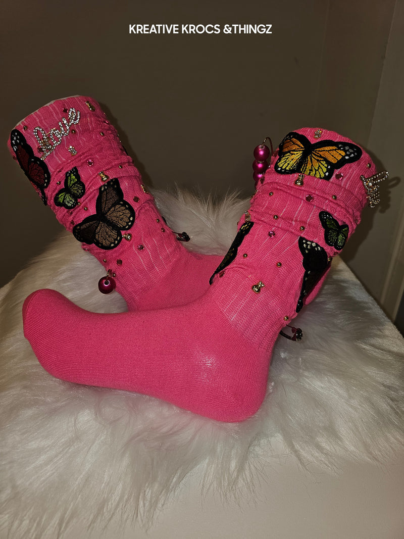 Custom pink butterflies slouch/junk socks