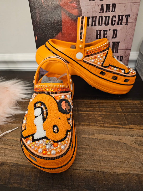 Orange custom croc style shoes